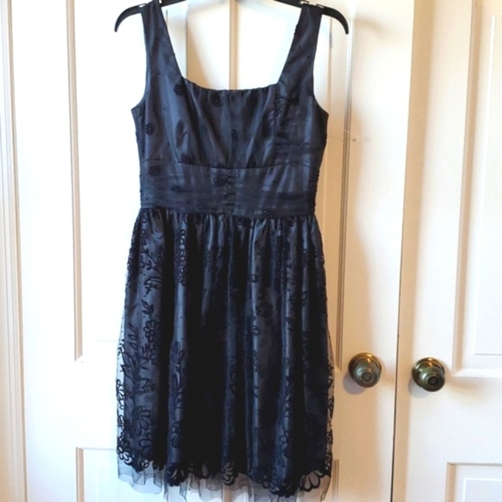 ANNA SUI SLEEVELESS BLACK FIT FLARE TANK DRESS FLORAL VELVET MESH SZ 4 RETRO